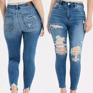 AMERICAN EAGLE Ne(x)t Level Stretch Hi-Rise Jegging Ripped High Waisted 00 CURVY